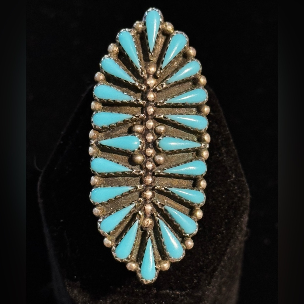 Vintage Native American Turquoise Sterling Silver Ring - Picture 2 of 5